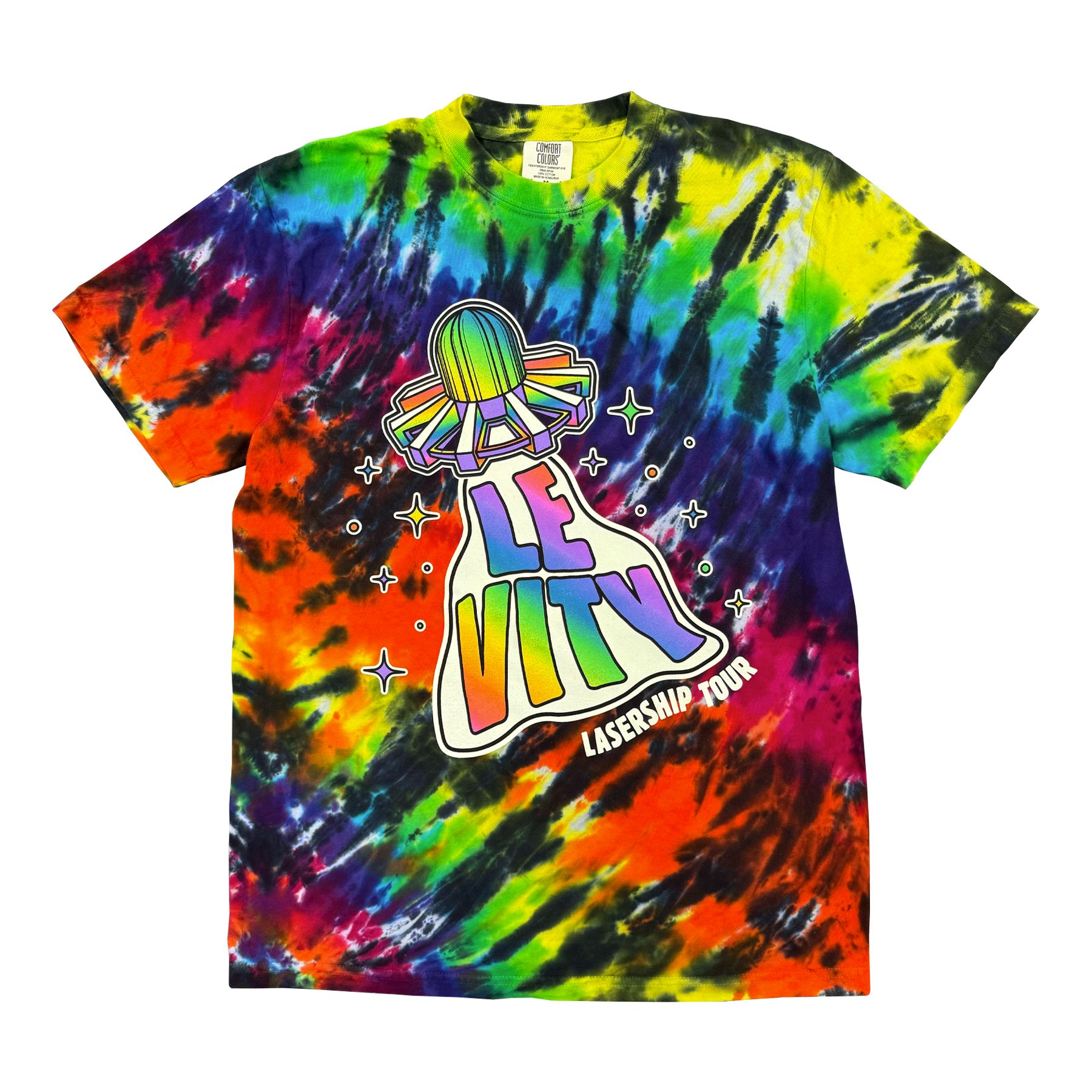 Lasership Tour Glow In The Dark Beam Up Tee in Rainbow Tie Dye