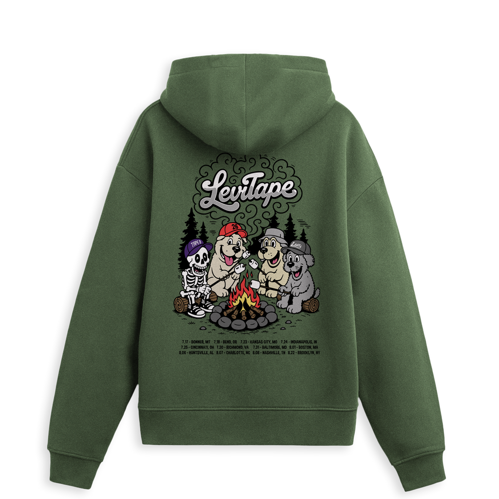 Levity x Tape B Summer Program "Campfire"  Pullover Hoodie in Washed Green