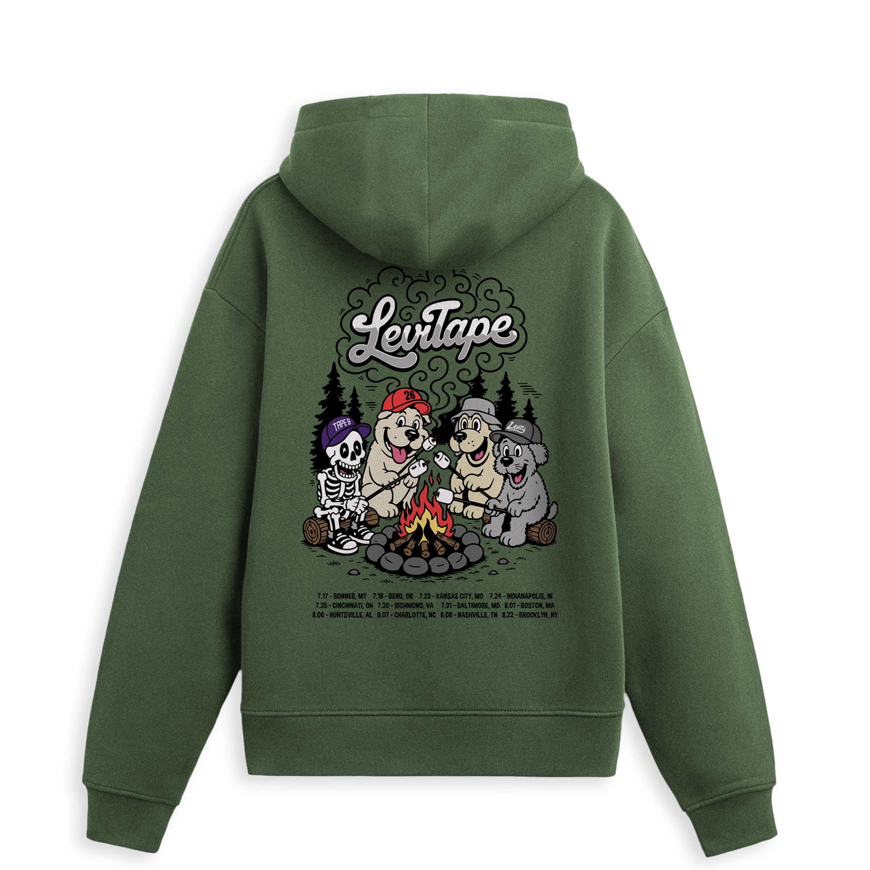 Levity x Tape B Summer Program "Campfire"  Pullover Hoodie in Washed Green