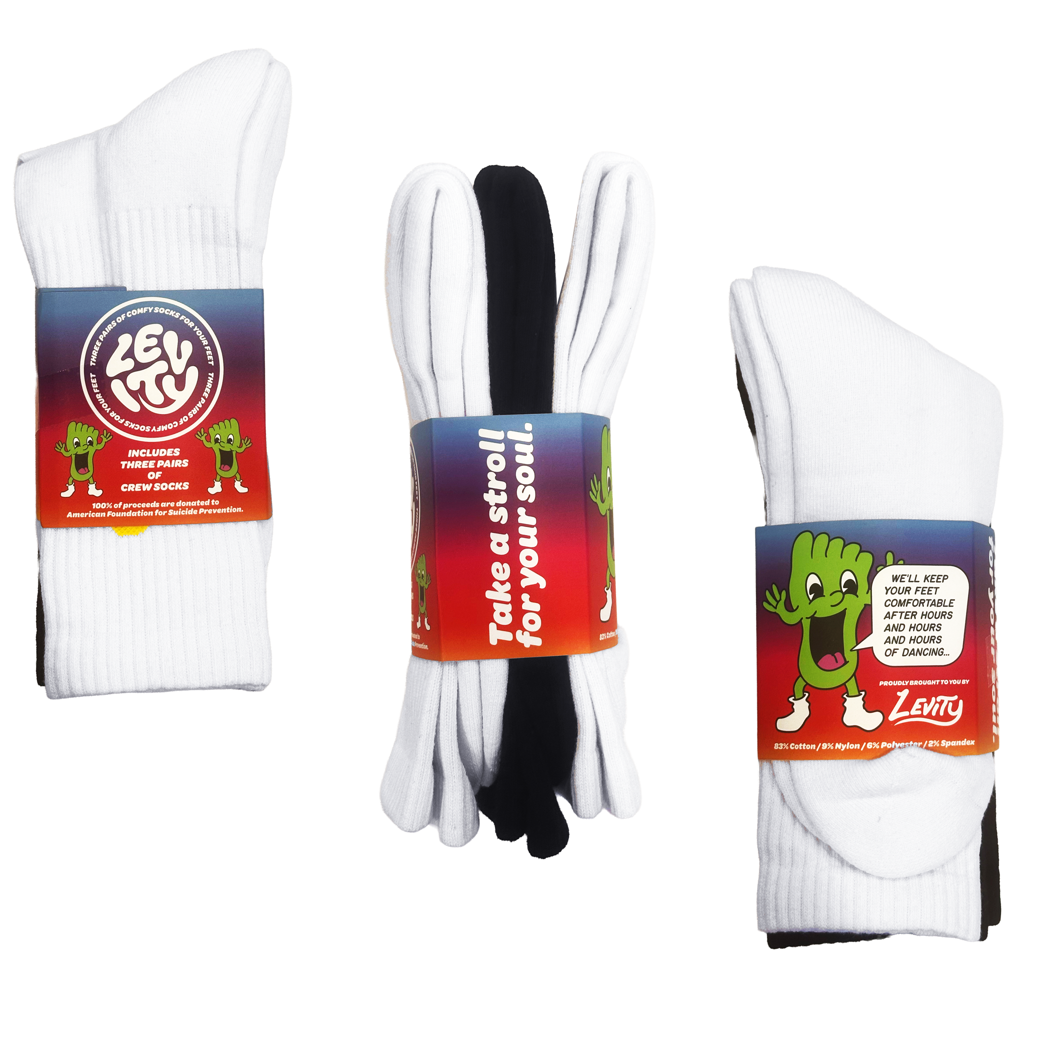 Levity "Take a Stroll for your Soul" Socks 3-Pack