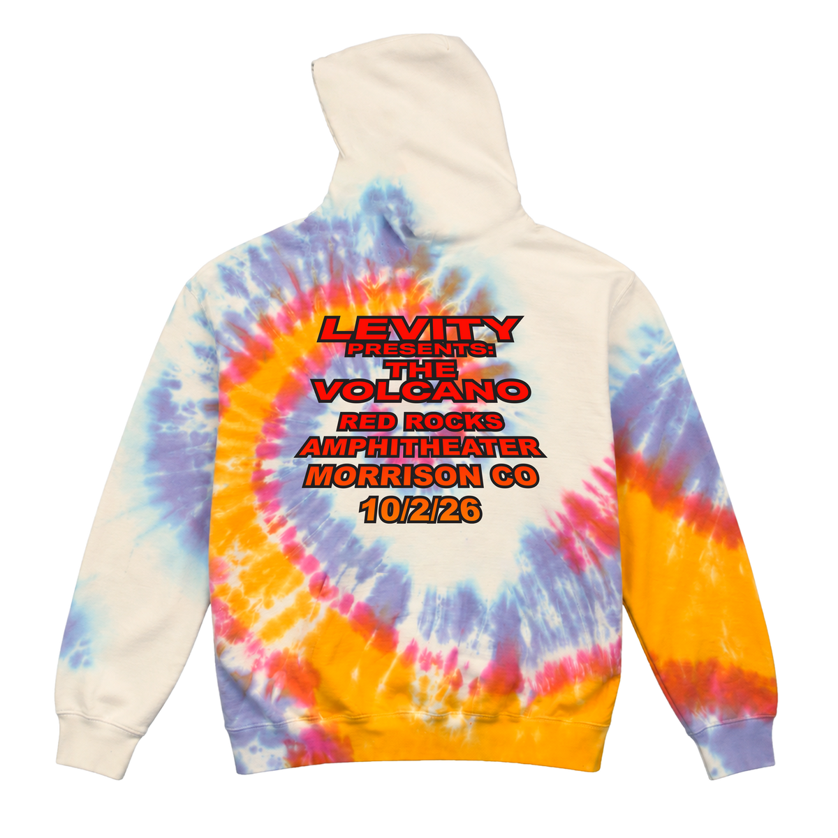 Levity Red Rocks "Volcano" Event Hoodie on White Magma Tie Dye